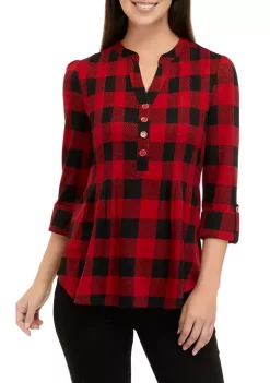 Best Pirce ⭐ Kim Rogers® 👩 Women's 3/4 Sleeve Henley Hacci Top 🔥 -Kim Rogers® Shop Belk 90