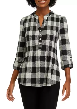 Best Pirce ⭐ Kim Rogers® 👩 Women's 3/4 Sleeve Henley Hacci Top 🔥 -Kim Rogers® Shop Belk 91