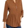 Buy 🤩 Kim Rogers® 👩 Women's 3/4 Sleeve Printed Henley 👕 Shirt 🌟 -Kim Rogers® Shop Belk 942
