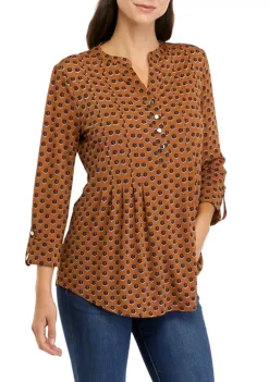 Buy 🤩 Kim Rogers® 👩 Women's 3/4 Sleeve Printed Henley 👕 Shirt 🌟