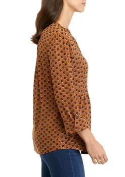 Buy 🤩 Kim Rogers® 👩 Women's 3/4 Sleeve Printed Henley 👕 Shirt 🌟 -Kim Rogers® Shop Belk 944