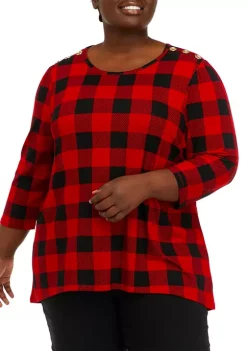 Outlet 🔥 Kim Rogers® Plus Size Tunic Top with Button Shoulders ❤️ -Kim Rogers® Shop Belk 952