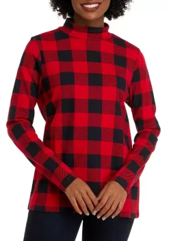 Buy 🎁 Kim Rogers® 👩 Women's Long Sleeve Mock Neck Plaid Top ⭐ -Kim Rogers® Shop Belk 975