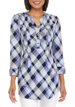 Hot Sale 😀 Kim Rogers® 👩 Women's 3/4 Sleeve Henley 👕 Shirt ⭐ -Kim Rogers® Shop Belk 993